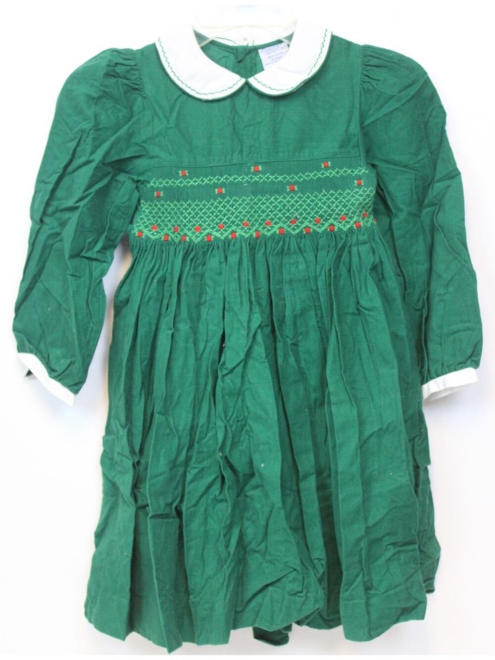 Friedknit Creations Green Corduroy Dress sz 6x Smocked Christmas Holiday Classic